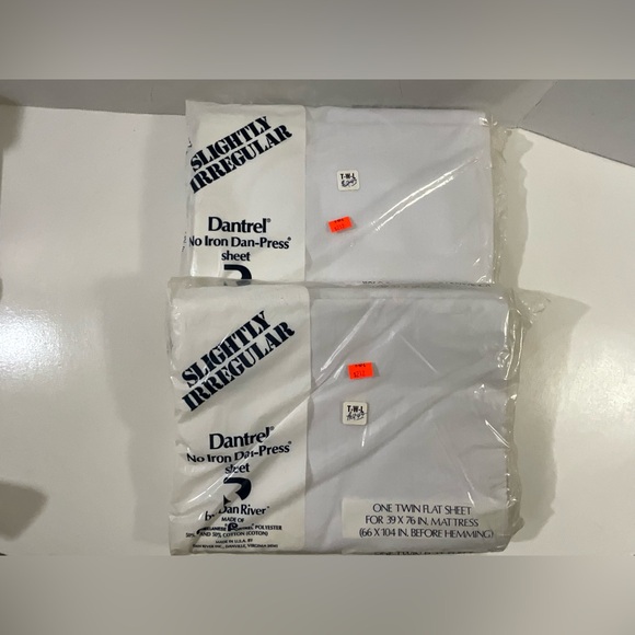 Vintage Lot of 2 NOS Dan River Slightly Irregular Twin Flat Sheets White No Iron - Picture 1 of 10